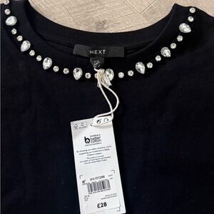 Next Black Crop Top with Crystal Embellishments